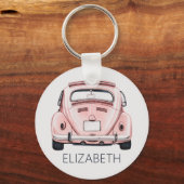 Roze Classic Buggy Bug Auto gepersonaliseerd Sleutelhanger (Voorkant)