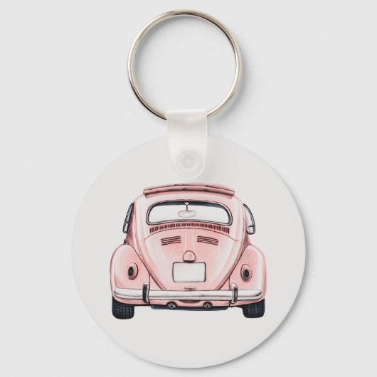Roze Classic Buggy Bug Auto gepersonaliseerd Sleutelhanger (Achterkant)