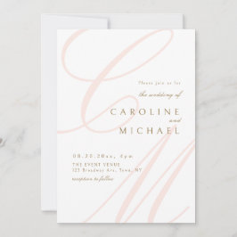 Roze Classic Elegance kalligrafie monogram bruilof Kaart