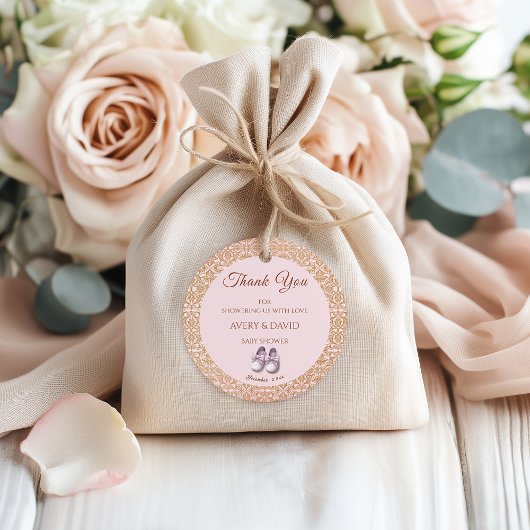 Roze Classic Meisje Baby shower Bedankjes Labels