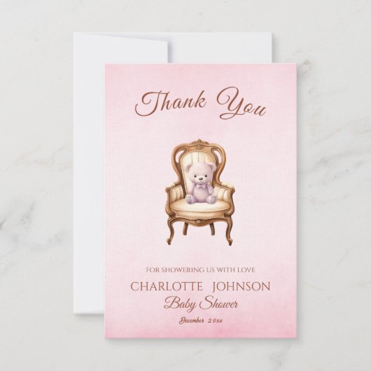  Roze Classic Meisje Baby shower Bedankt (Voorkant)