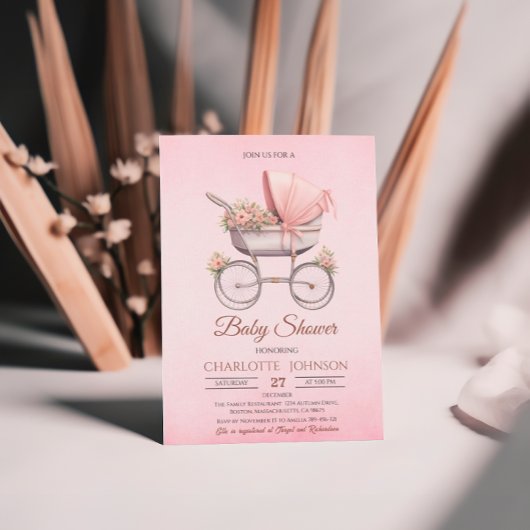 Roze Classic Meisje Baby shower Kaart