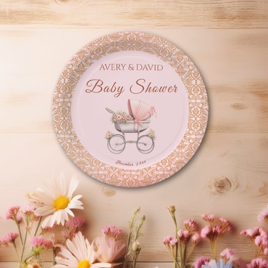  Roze Classic Meisje Baby shower Papieren Bordje