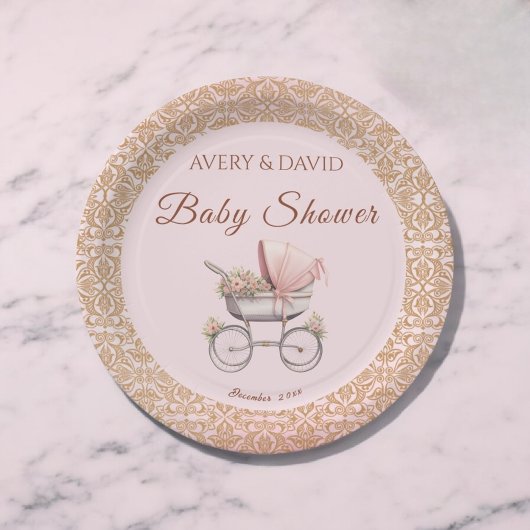  Roze Classic Meisje Baby shower Papieren Bordje