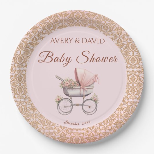  Roze Classic Meisje Baby shower Papieren Bordje (Voorkant)