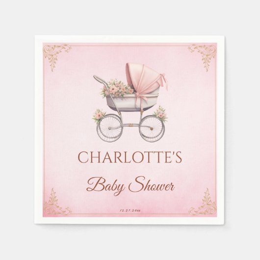 Roze  Classic Meisje Baby shower Servet (Voorkant)