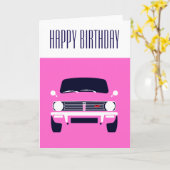 Roze Classic Mini Clubman Kaart (Gele Bloem)