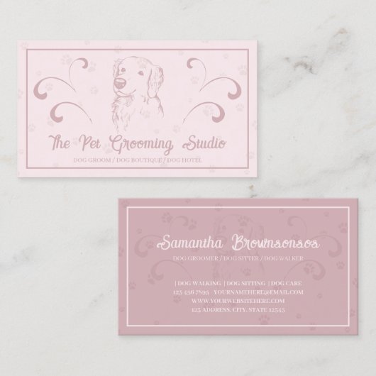 Roze Classy Style Pet Dog Golden Retriever Visitekaartje (Voorkant / Achterkant)