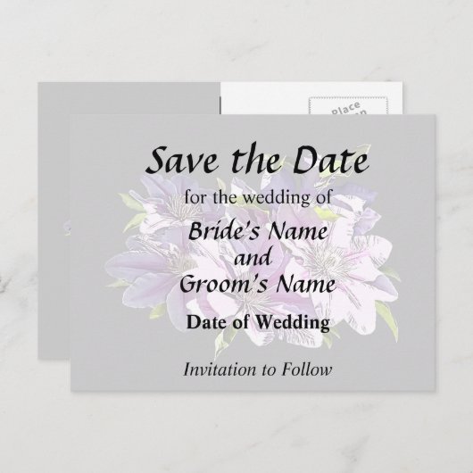 Roze Clematis Aankondigingskaart (Voorkant / Achterkant)