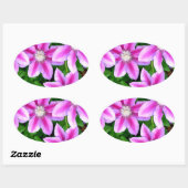 Roze Clematis en wilde Oregano Ovale Sticker (Vel)