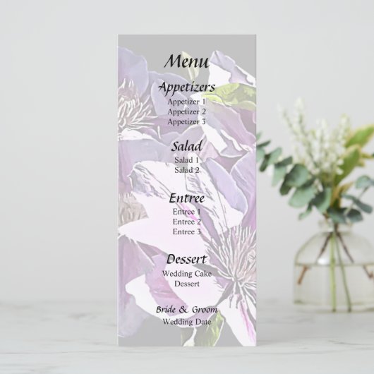 Roze Clematis Menu (Staand voorkant)