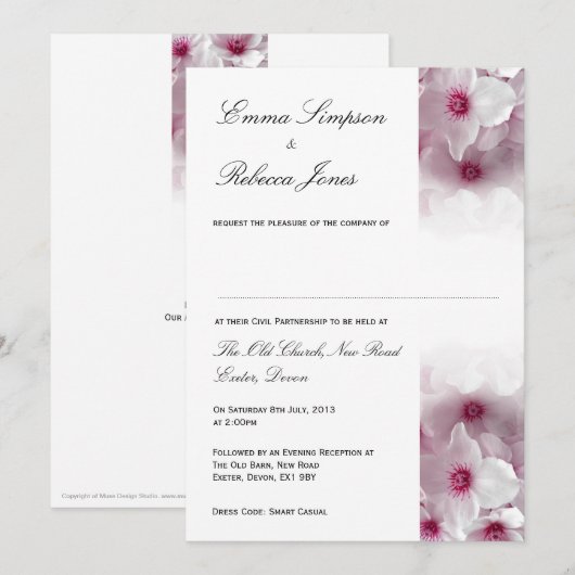 Roze Clematis - uitnodiging tot het indienen van v (Voorkant / Achterkant)