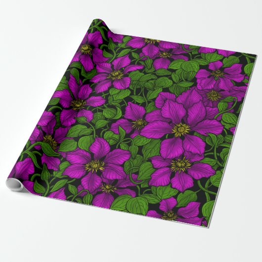 Roze Clematis vine Cadeaupapier (Uitgerold)