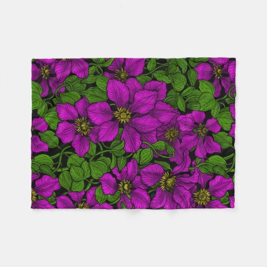 Roze Clematis vine Fleece Deken (Voorkant (Horizontaal))