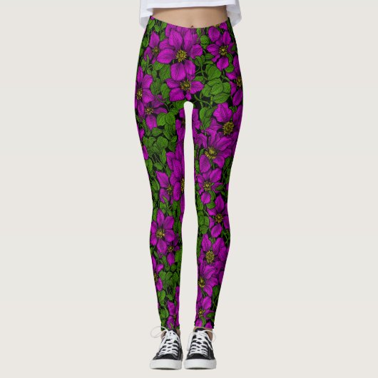 Roze Clematis vine Leggings (Voorkant)