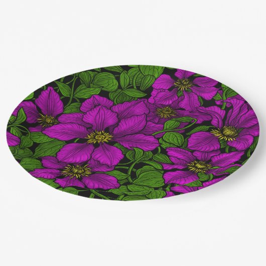 Roze Clematis vine Papieren Bordje (Gekanteld)