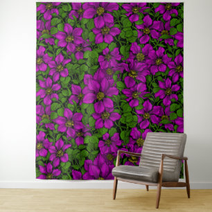 Roze Clematis vine Wandkleed