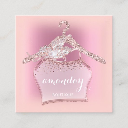 Roze Cloth Hanger Diamond Mode Boutique Vierkante Visitekaartje (Voorkant)