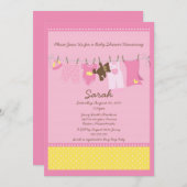 Roze Clothesline Baby shower Invitation Kaart (Voorkant / Achterkant)