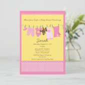 Roze Clothesline Baby shower Uitnodiging (Staand voorkant)