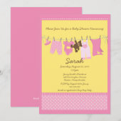 Roze Clothesline Baby shower Uitnodiging (Voorkant / Achterkant)