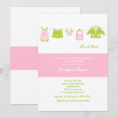 Roze Clothesline Baby shower Uitnodiging (Voorkant / Achterkant)