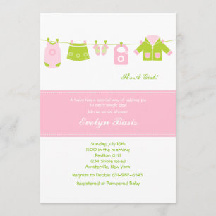 Roze Clothesline Baby shower Uitnodiging