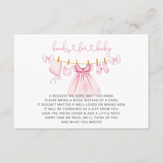 Roze Clothesline Meisje Baby shower Boek Verzoek Informatiekaartje (Voorkant)