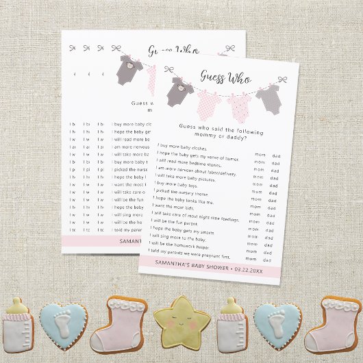 Roze Clothesline Raad wie baby shower spel