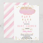 Roze cloud baby shower-uitnodiging kaart (Voorkant / Achterkant)