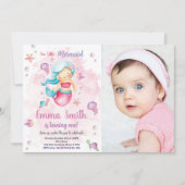 Roze Cloud Mermaid Birthday-uitnodigingen met foto Kaart (Voorkant)