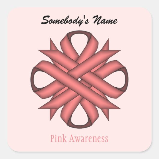Roze Clover Ribbon van Kenneth Yoncich Vierkante Sticker (Voorkant)