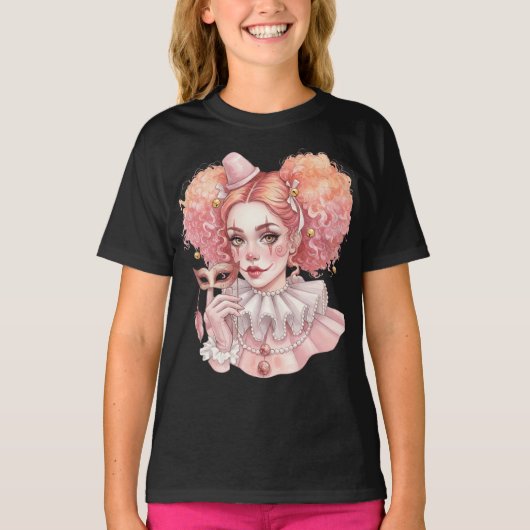 Roze clown met een masker t-shirt (Voorkant)