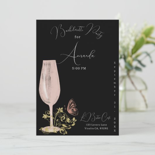 Roze Cocktail Bachelorette Party Kaart (Staand voorkant)