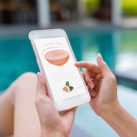 Roze Cocktail Bachelorette Party Kaart