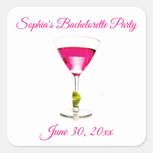 Roze Cocktail Bachelorette Party Vierkante Sticker