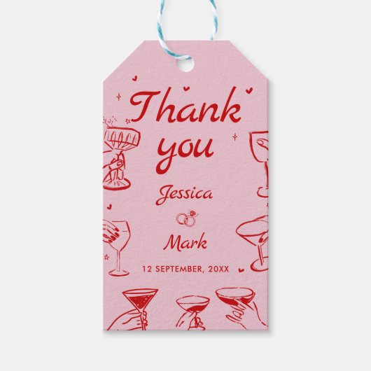 Roze Cocktail bruiloft Dank u Cadeaulabel (Voorkant)