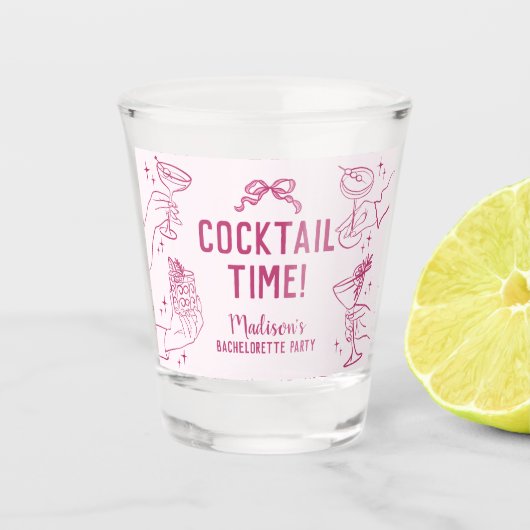 Roze Cocktail Feest Retro Bruidsjonker Favors Shot Glas (Voorkant)