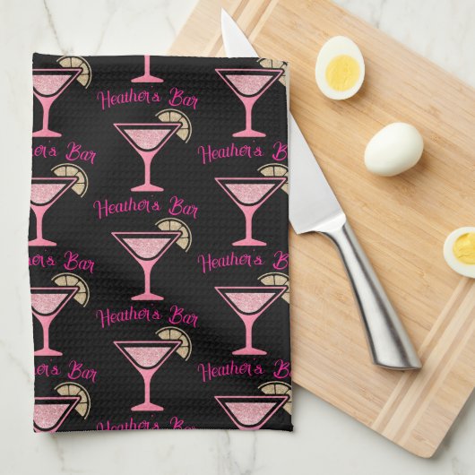 Roze Cocktail Gepersonaliseerde Bar Handdoek (Quarter Fold)