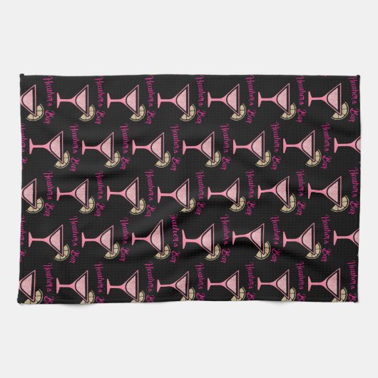 Roze Cocktail Gepersonaliseerde Bar Handdoek (Horizontaal)