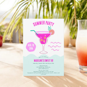 Roze Cocktail illustratie zomer strand Sweet 16 Kaart