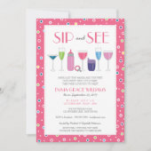 Roze cocktail New Baby Girl Sip en zie uitnodiging (Voorkant)