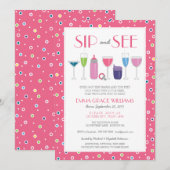 Roze cocktail New Baby Girl Sip en zie uitnodiging (Voorkant / Achterkant)