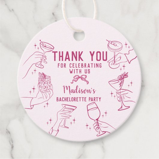 Roze Cocktail Party Bachelorette Dessert Bedankjes Labels (Voorkant)