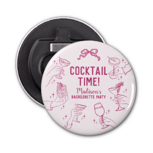 Roze Cocktail Party Bachelorette Envelop Favoriet Button Flesopener