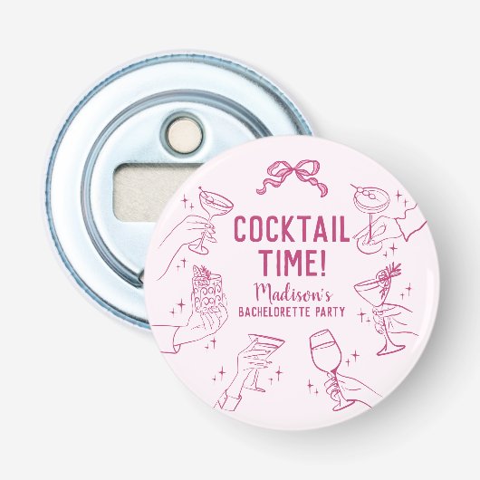 Roze Cocktail Party Bachelorette Envelope Favor Button Flesopener (Voorkant)