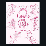 Roze Cocktail Party Kaarten en Geschenken Teken Poster<br><div class="desc">Cheers! Dit moderne, op het midden van de eeuw geïnspireerde cocktailfeestdecor heeft kleurrijke handen met klassieke cocktails, waardoor u een vleugje charme krijgt. Perfect voor een verfijnde speakeasy-stijl bijeenkomst of een retro happy hour, dit ontwerp zet de scène voor de gasten om een glas te heffen en te genieten van...</div>