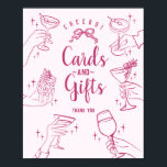 Roze Cocktail Party Kaarten en Geschenken Teken Poster<br><div class="desc">Cheers! Dit moderne, op het midden van de eeuw geïnspireerde cocktailfeestdecor heeft kleurrijke handen met klassieke cocktails, waardoor u een vleugje charme krijgt. Perfect voor een verfijnde speakeasy-stijl bijeenkomst of een retro happy hour, dit ontwerp zet de scène voor de gasten om een glas te heffen en te genieten van...</div>