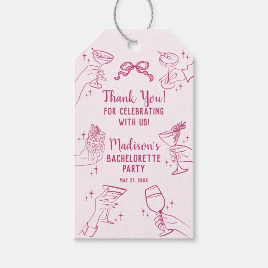 Roze Cocktail Party Retro Bachelorette Favoriet Cadeaulabel (Voorkant)