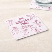 Roze Cocktail Party Retro Bachelorette Party Kartonnen Onderzetters (Schuin)